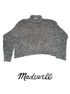 EUC- Women’s- Madewell- Sz S- Black & White Marled Turtleneck Cropped Sweater